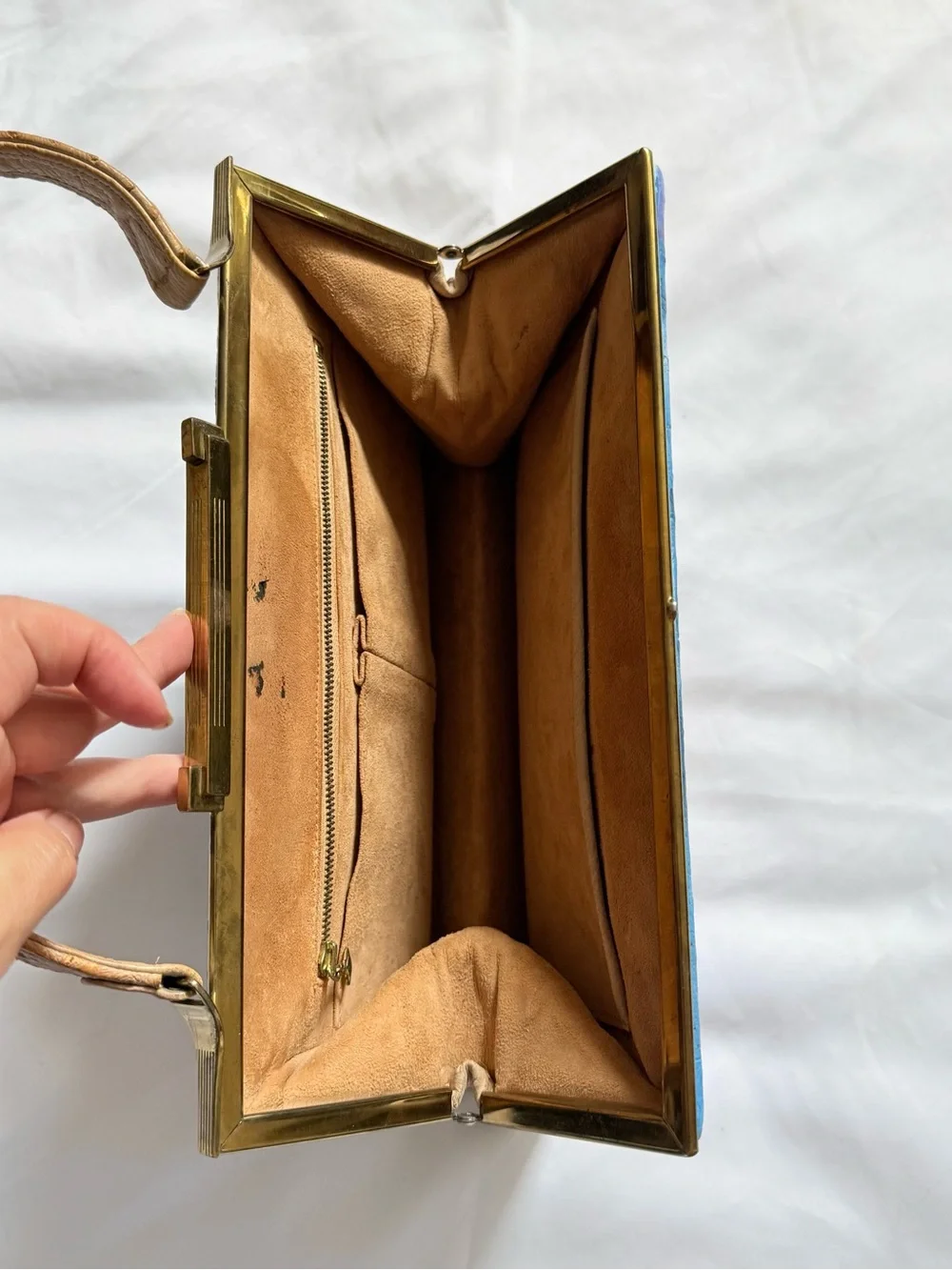 Vintage Hand Painted Ostrich Leather Frame Bag Cityscape Skyline Handbag Art